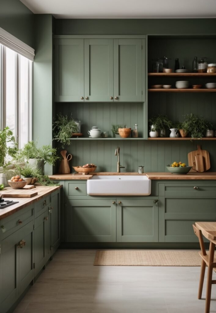 Best Sage Green Kitchen Cabinets Paired with Butcher Block Countertops