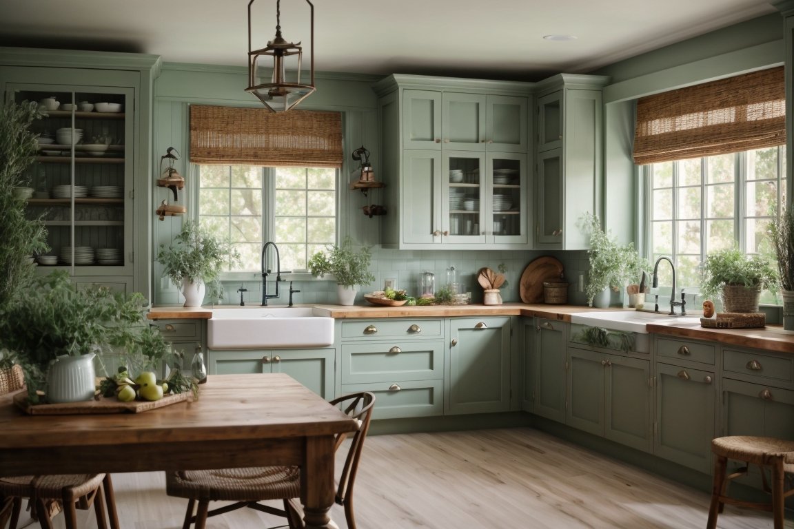 Farmhouse Charm: Elevate Your Space with Rustic Sage Green Kitchen Cabinets